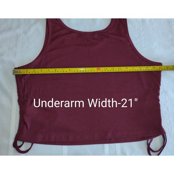 Ekouaer Cropped Ribbed Top Women's 2XL BURGUNDY Drawstring Ruching Sleeveless - Picture 8 of 9